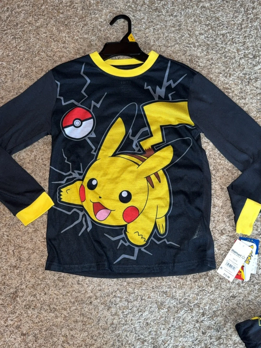 NWT Pokémon Pikachu 2 Piece Pajama Set Size 10/12 Black Yellow